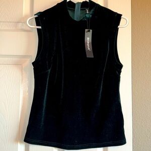 Allegra K Dark green velvet mock turtleneck top NWT
